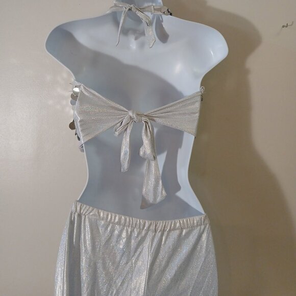 2-piece Disco costume - white with silver discs - size med girl/small women - Picture 4 of 6